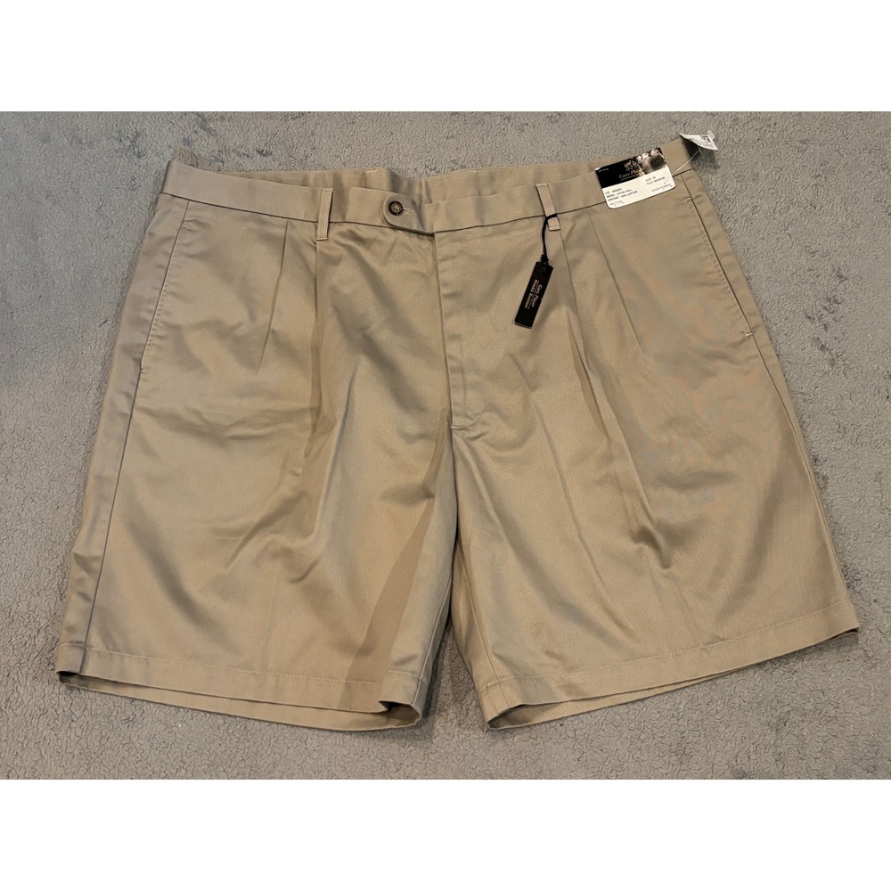 Gary Player Mens Khaki Pleated Cotton Twill Golf Shorts Size 46 Wrinkle Resist